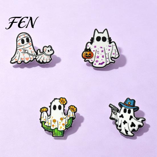 Holiday Party Favor Halloween Cartoon Ghost Enamel Brooch, Spooky Metal Lapel Pin, Costume Accessory Sweater Cardigan Coat Suit Scarf Decor, Men Women
