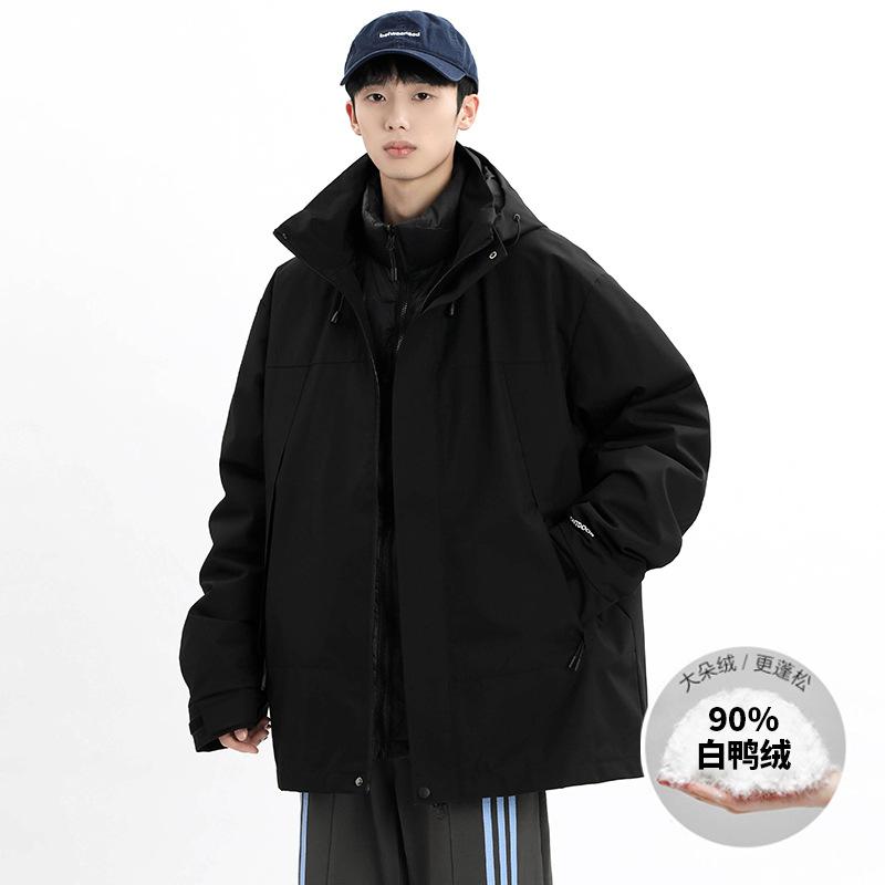 

Winter new men s Korean version hooded contrast letter print stylish cold-resistant warm white duck down couple down jacket M