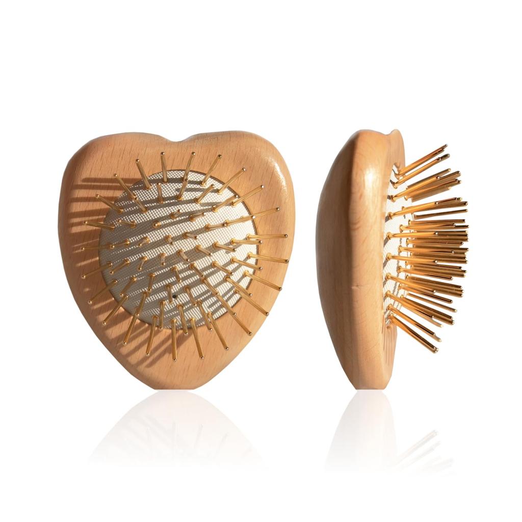 Snowfox Premium FOX Cassa Wood Mini Heart Hair Brush Famous Hair and Makeup Artist Introduction Scalp Massage Head Spa Hair Care Gift Comes with a