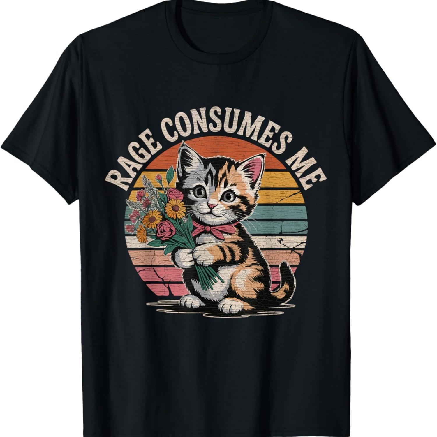 Funny Cat Meme Rage Consumes Me Cat Silly Staring Cute Kitty T-Shirt for Men Women Kids S чёрный