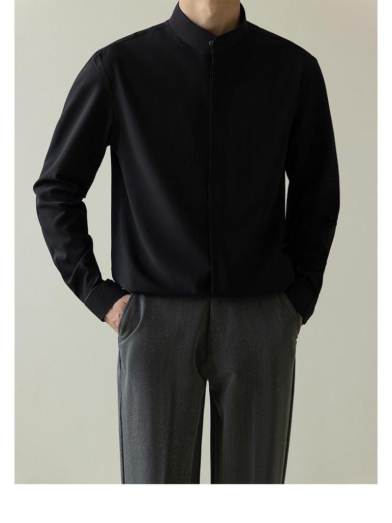 Men's Autumn Light Mature Style Non-Iron Slim-Fit Korean Ice Silk Long-Sleeved Shirt