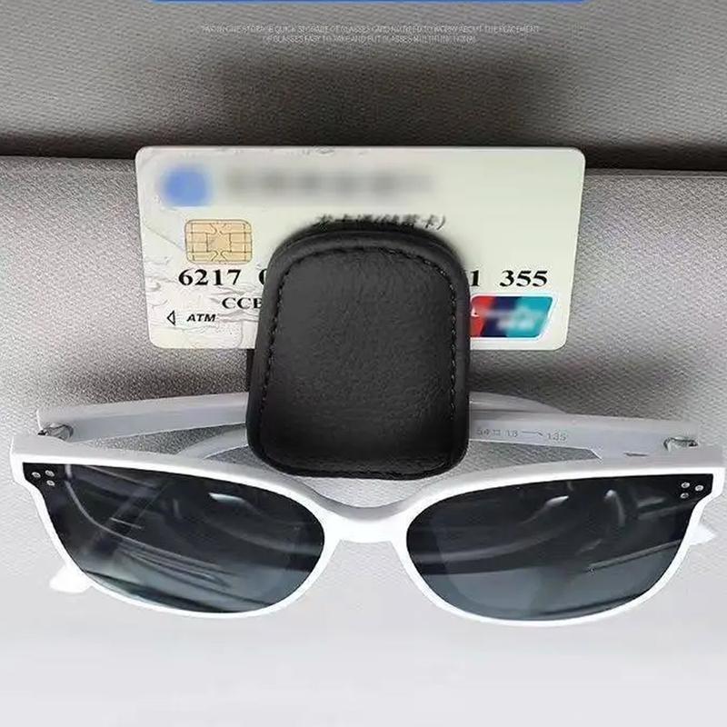 Universal Car Accessory Magnetic Sunglasses Holder Clip - Leather Multifunction Sun Visor Eyeglasses Clip Hanger for Automobiles