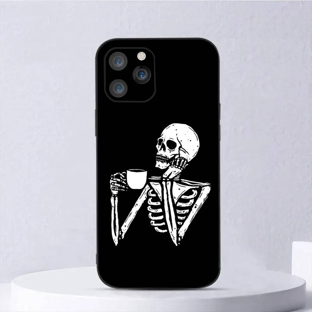 

Funny Skeleton Skull Phone Case For iPhone 16,15,14,13,12,11,Plus,Pro Max,XS,X,E,SE,Mini Soft Silicone Black Cover iPhone11PRO