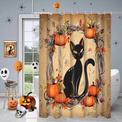 Halloween Thanksgiving Witch Hats Pumpkin Pattern Bathroom Shower Curtain With 12 Hooks Bathroom Decor And Accessories