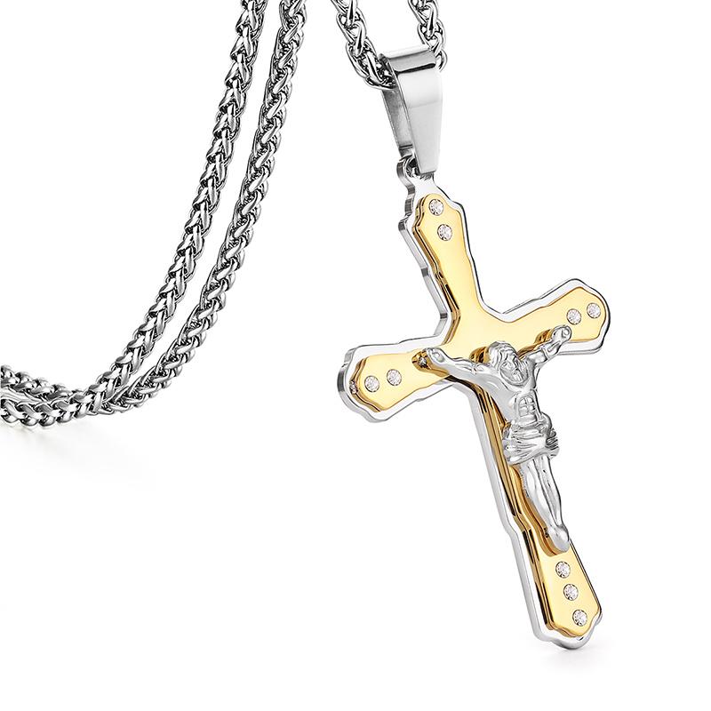 Bible Silver Color Jesus Cross Stainless Steel Pendants Necklaces Byzantine Long Chain Necklace for Men Jewelry Colar Collier