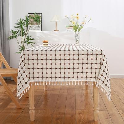 Rectangular Dining Table Cotton Linen Flax Fabric Rectangle Table Cloths with Tassels