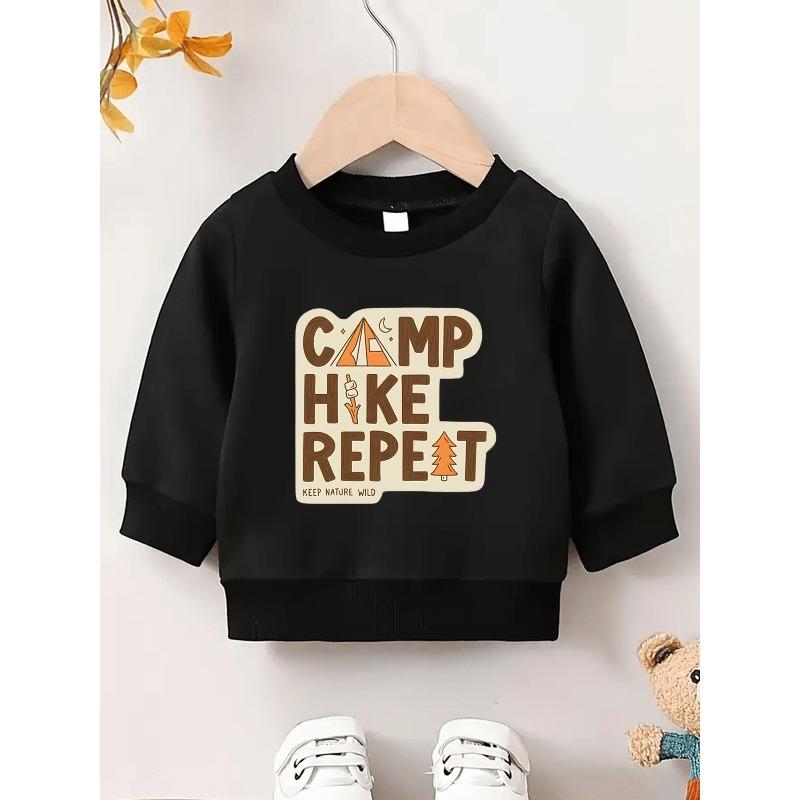 European Sizes Camping-Themed And Letter Print Design, Comfortable And Durable Sweatshirt for Baby Kids Aged 0-3 Years, Suitable for Spring And Autumn