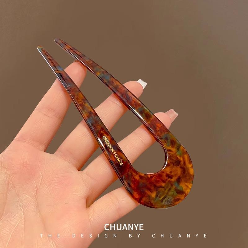 Elegant U-Shaped Acetate Hairpin for Women - Chic, Cute Bun Styling Tool, 2025 Trendy Headwear