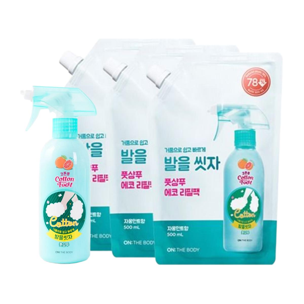 ON THE BODY Cotton Foot Bubble Foot Shampoo Refreshing Grapefruit 385ml with 500ml Refills (Pack of 3)