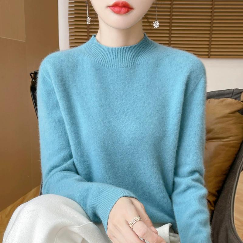 Fashion Wool Sweater Women's Mock-Neck Knitwear Cashmere Pullovers Autumn Winter Long Sleeve Jumpers Clothing Tops