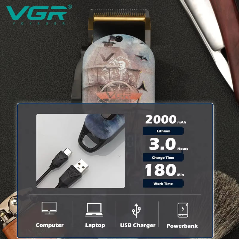 LED Digital Display Super High Power Long Battery Life Electric Hair Clipper  Rechargeable Hair Clipper  Oil Head  Retro Metal Electric Hair Clipper