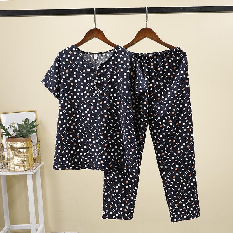 Pigiama Primavera Estate Maniche Corte Pantaloni Lunghi Cotone Tuta Homewear Taglia Plus Extra Large