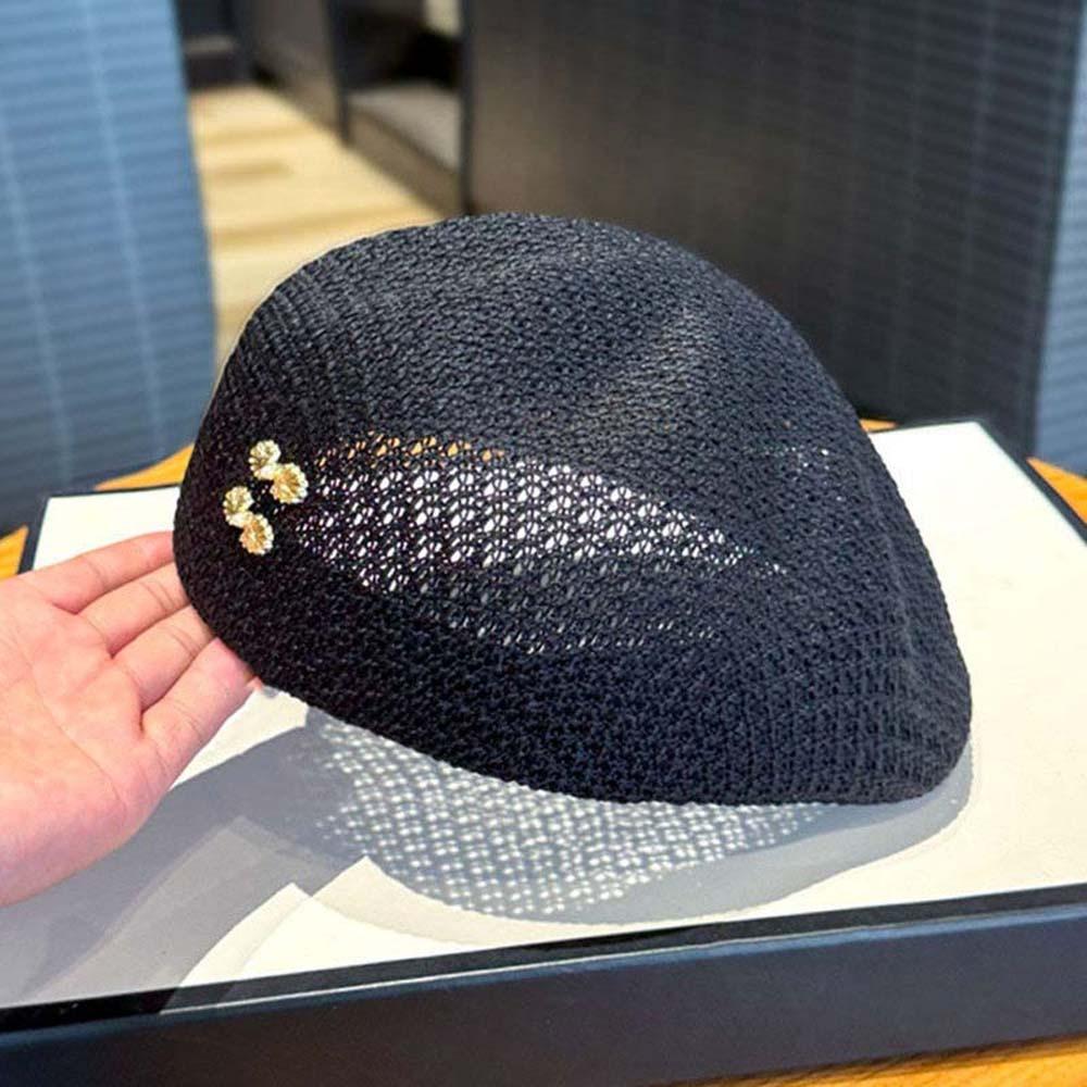 Korean Style Hollow Out Forward Cap Solid Color Vacation Beach Hat Woven Sun Beret Cap  Daily