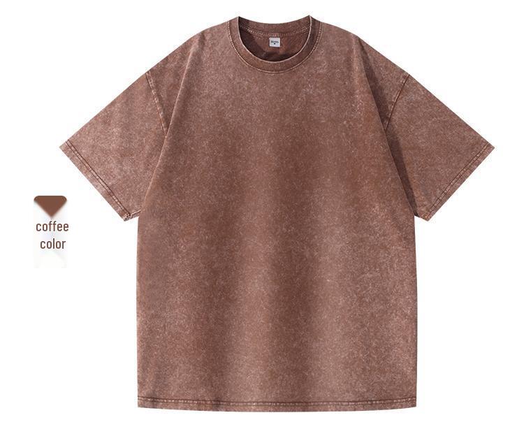 

230 г Чистый хлопок Потертая футболка с коротким рукавом в стиле ретро со спущенным плечом, Индивидуальная стирка батик, Свободный летний крой L