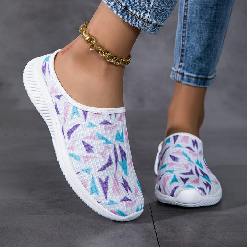 

Round-toe Half Slippers Women Slip-on Walking Shoes Breathable Mesh Casual Shoes Daily Flats Lightweight Soft Sole 42 розовый