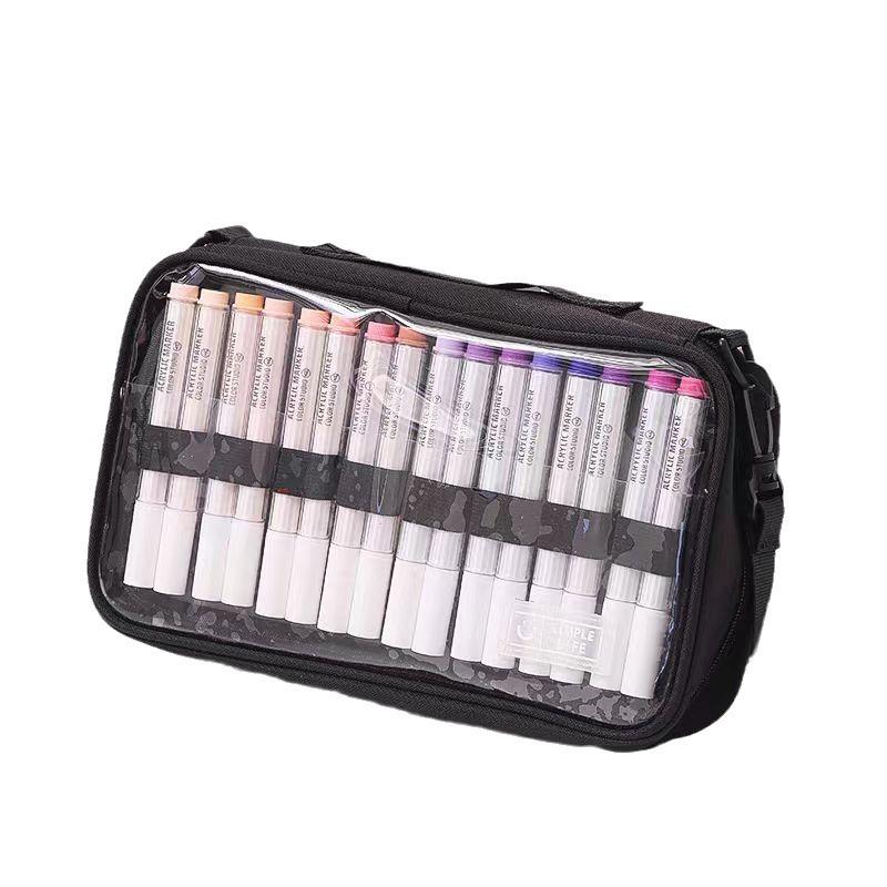 Large-Capacity Marker Storage Bag 64 Pieces Layered Handheld Diagonal Shoulder Transparent Bag Watercolor Pen Finishing Box