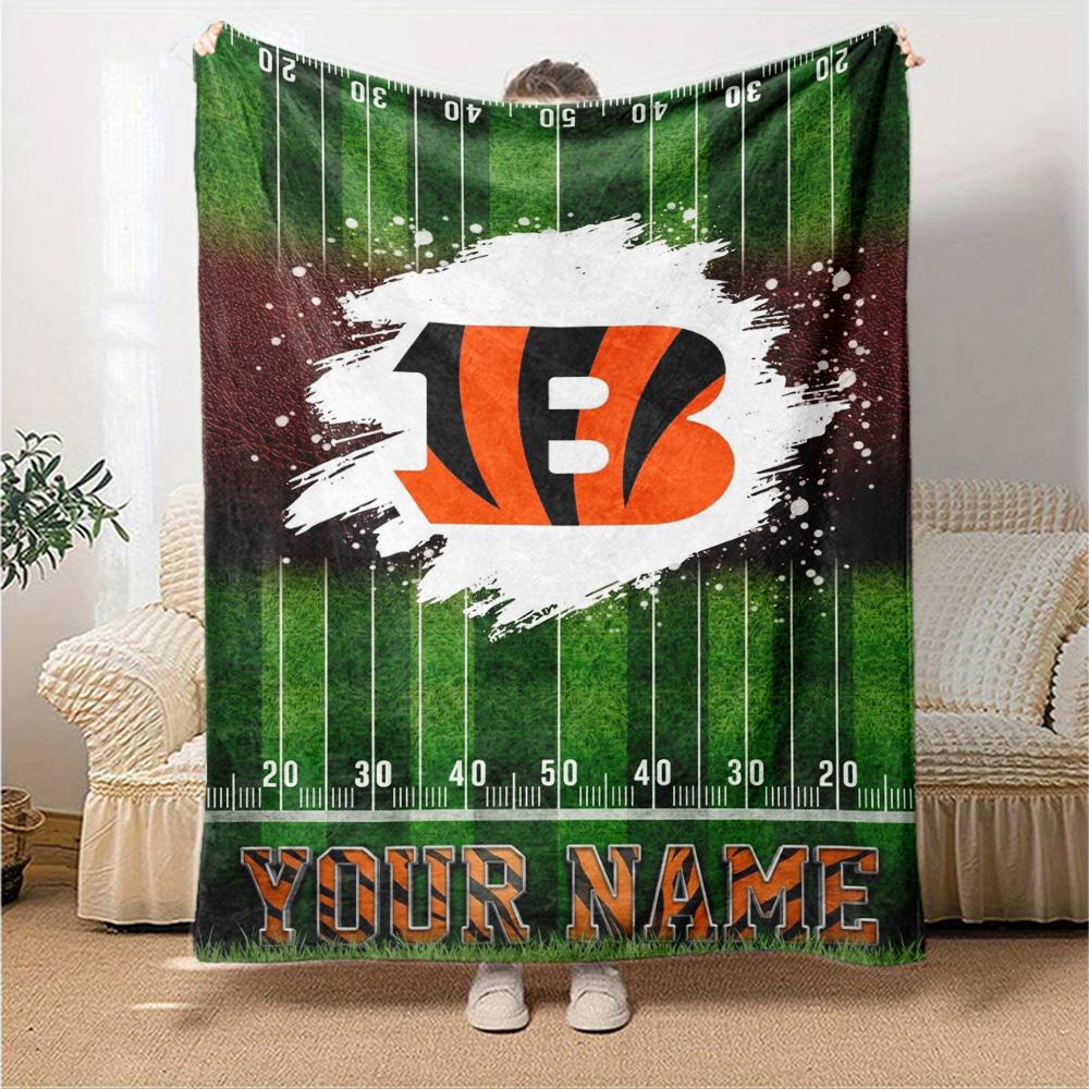 Name Custom Cincinnati Bengals Print Flannel Blanket High Quality Warm Comfortable Cover for All Seasons Perfect for Gifts Home Decor