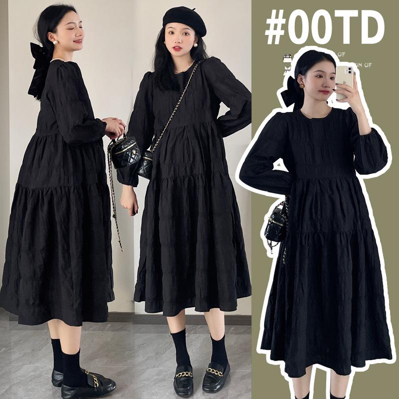 Hepburn Style Spring/Autumn Maternity Dress with Plus Size Korean Skirt Base Layer