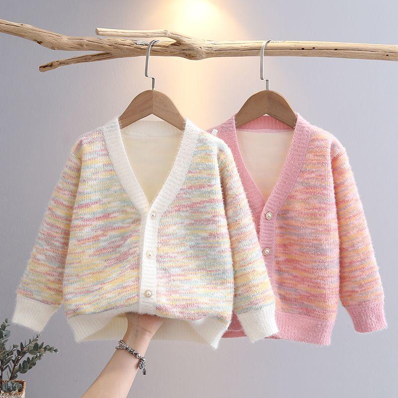 Girls' Knit Cardigan for Spring and Fall—Stylish Rainbow Sweater Jacket for Kids