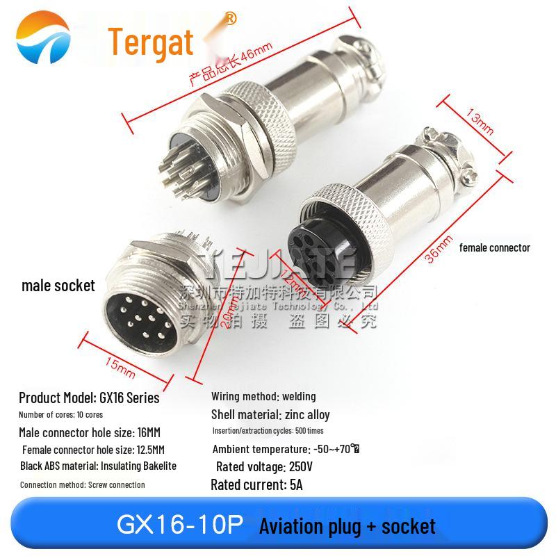 GX16 M16 Aviation Plug Socket: 2 to 10-Pin Male & Female Connector