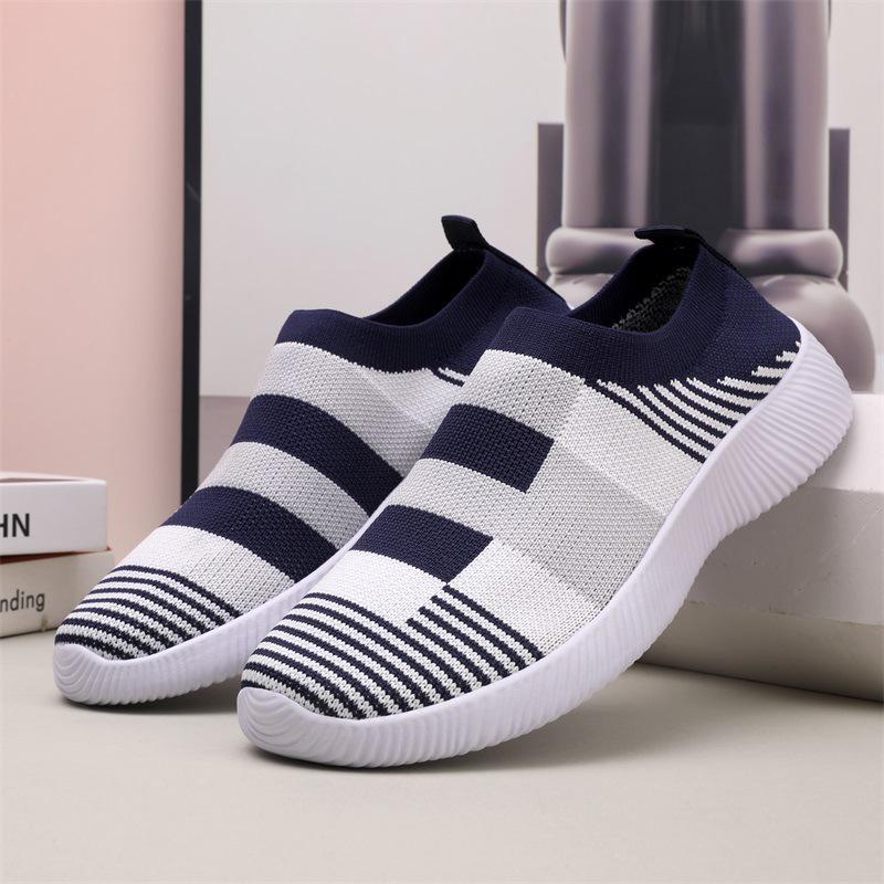 Slip-on Women s Flyknit Mesh Breathable Loafers - Sporty Casual Shoes 37 серый/синий