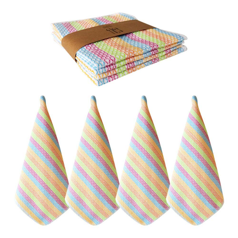 

4PCS Striped Pattern Dishwashing Cloth Soft Scouring Pads Colorful Kitchen Rag Household Use Style 1