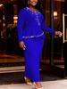Plus Size Women's Elegant Beaded Peplum Dress Long Sleeve V Neck Maxi Church Evening Formal Event Dresses