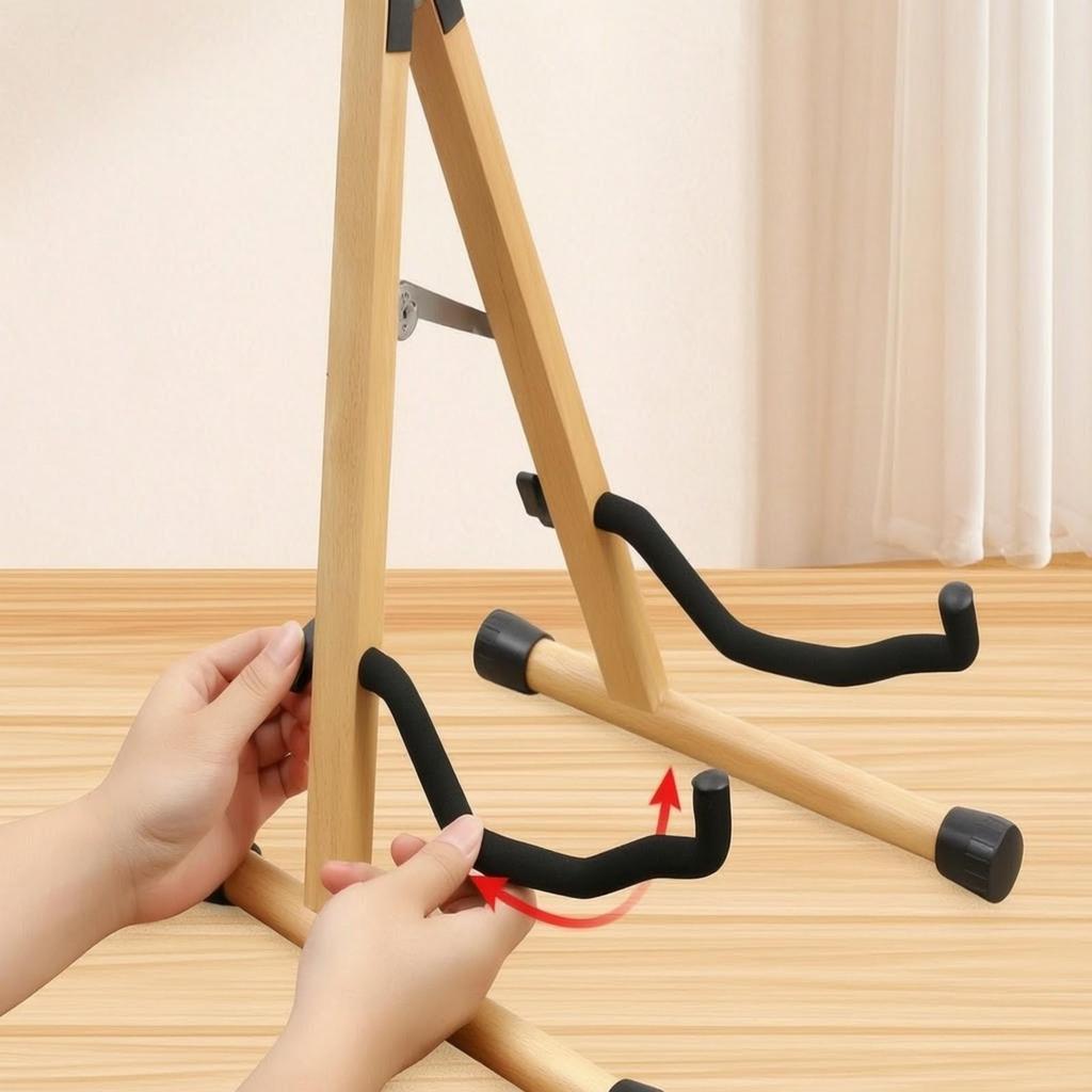 Compact Wooden Guitar Stand Freestanding Triangular Portable