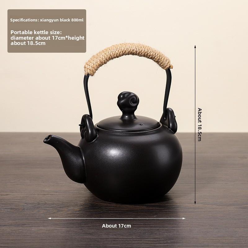 Outdoor Indoor Charcoal Tea Kettle with Hook Glass Cup for Home Use