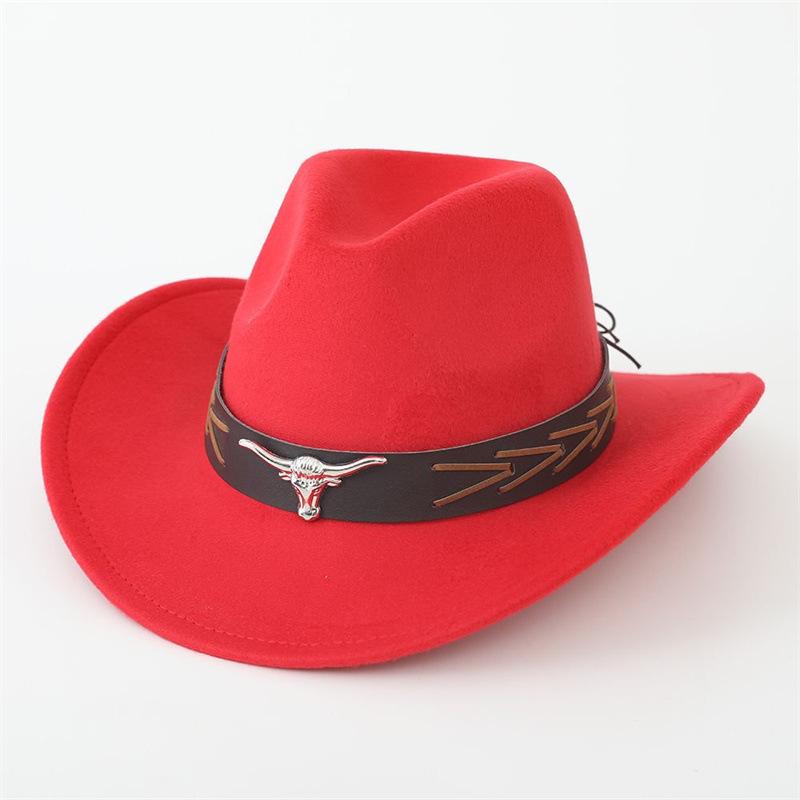 Hot-selling top hat, ethnic style cow head, western cowboy top hat, rolled brim, retro riding hat, woolen felt hat