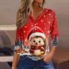 Women's Fashion Casual Christmas Print V-Neck 3/4 Sleeve Button T-Shirt Top