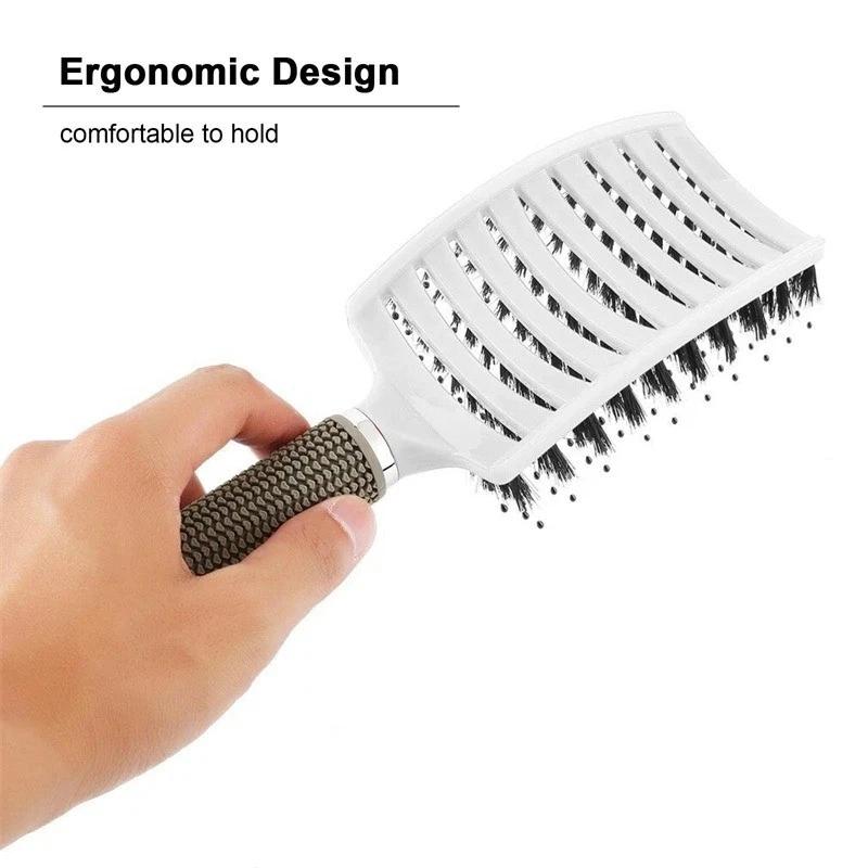 Women Magical Brush Detangler Detangling Boar Bristle Hair Brush Arched Design