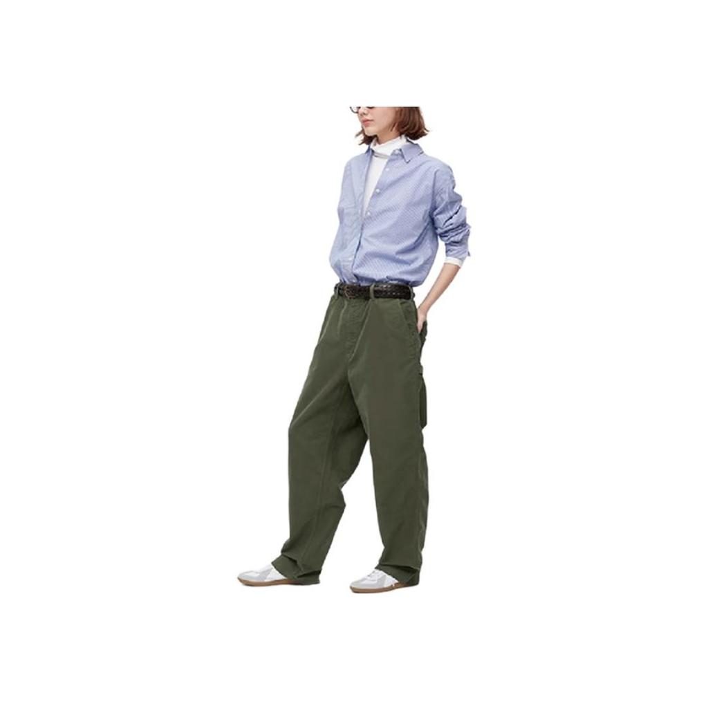 UNIQLO Solid Color High Waist Straight Leg Casual Pants Unisex bottoms Olive 450277-56