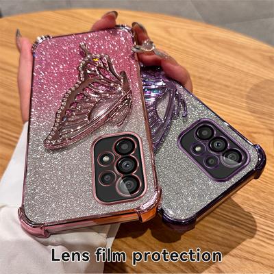 Glitter Plating Quicksand Butterfly Phone Holder Case for Samsung Galaxy A13 A23 A33 A53 A73 A12 A22 A32 A52 A52S 4G 5G Cover