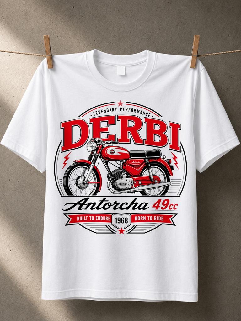 Antorcha 49cc with red vintage motorbike 1968 built to endure text and classic racing style Unisex Unisex All T-Shirt