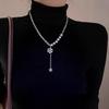 Silver Double Cross Pendant Necklace Female Spice Girl Light Luxury Niche Design Sweet Cool Collarbone Chain Premium Neck Chain Accessories