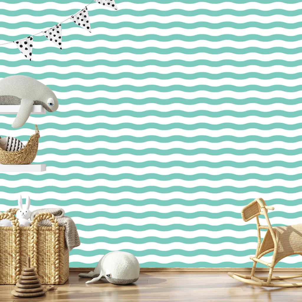 Striped Wallpaper White, Sea Blue and Mint for Living Room and Bedroom 50x1000