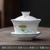 Jingdezhen-Hand Drawn Tea Bowl with Cover, Ceramic Tea Set, Large White Porcelain Covered Bowl, San Cai Gaiwan