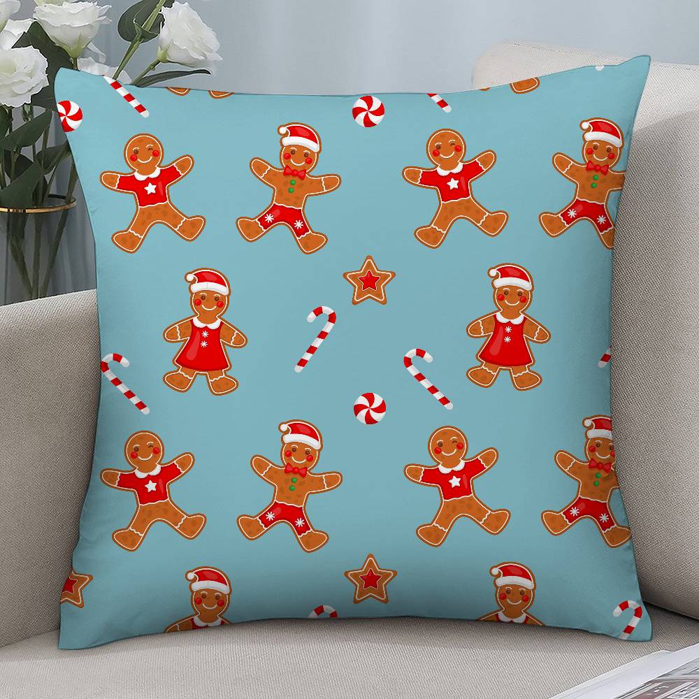 Cute Gingerbread Man Christmas Pillow Case Short Plush Double-sided Print Square Throw Pillow Covers Sofa Home Cushion Decor