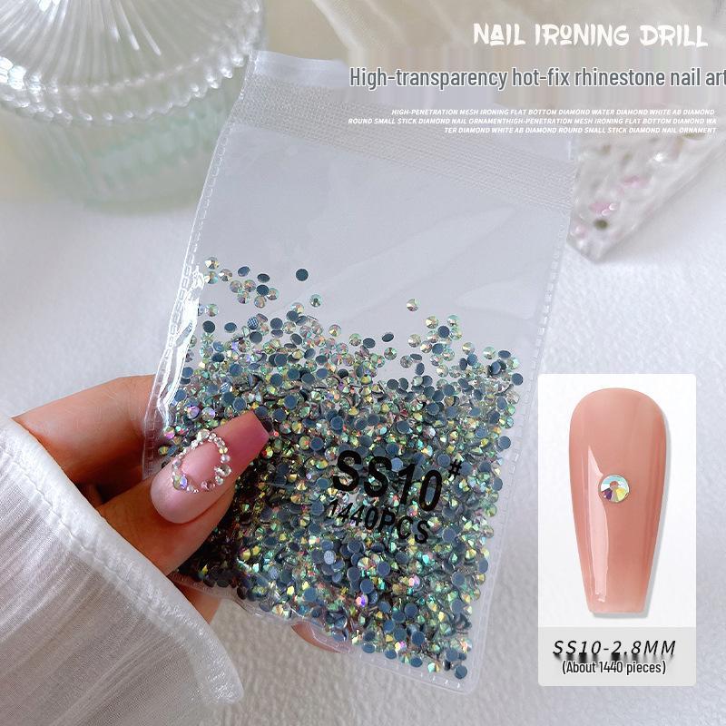 1440-Piece Aurora White AB Transparent Round Nail Art Rhinestones - Non-Fall-Off Flatback Glass Diamonds