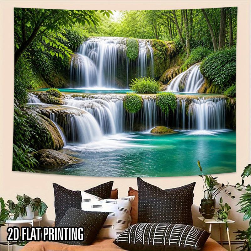 2D Flat - 2D Flat - 2D Flat Print 1pc Tapestry Forest Waterfall Wall Hanging, Nature Healing Home Decor Photo Booth Backdrop Suitable for Parties, Dec