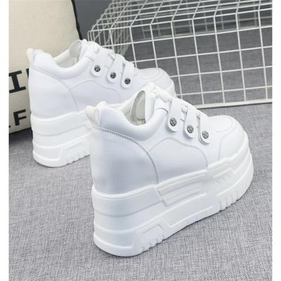 Fashion 12CM Genuine Leather PU Spring Autumn Ankle Boots Women Platform Cushioned Wedge High Brand Chunky Sneakers Fashion Shoes