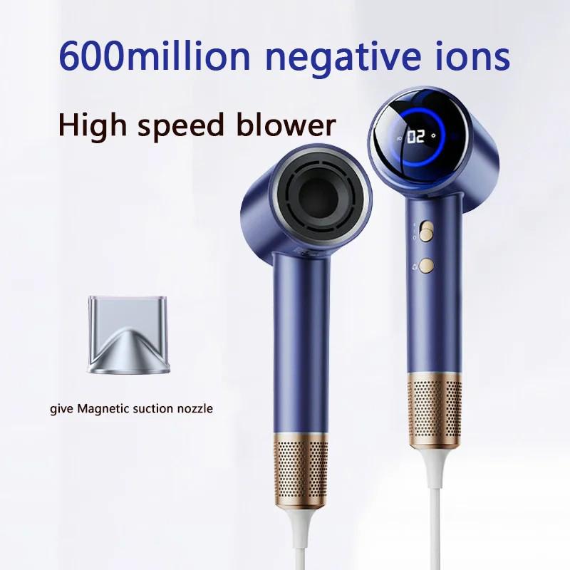 Hairdryer New High Speed Hair Anion High Speed Hair Dryer Hair LED Display Hair Dryer with Nozzle 110V 220V 1600W High Power