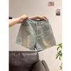 Women's Frayed High-Waisted A-Line Denim Shorts, Summer 2026, Thin, Loose, Plus Size, Wide-Leg Hot Pants