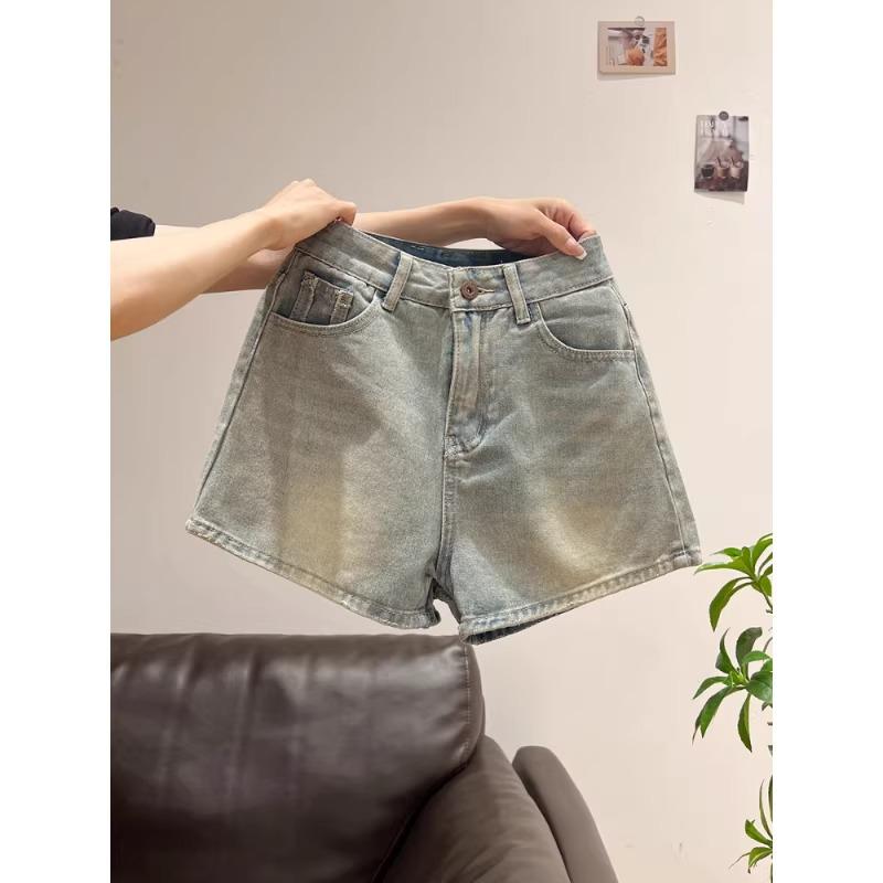 Women's Frayed High-Waisted A-Line Denim Shorts, Summer 2026, Thin, Loose, Plus Size, Wide-Leg Hot Pants