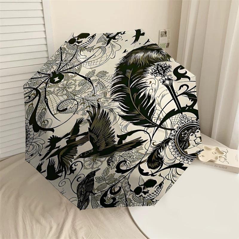 

1pc Raven Feather Automatic Open/Close Umbrella with Windproof, 8-Rib Sturdy Canopy, Durable Ribs, Fashionable Design1182A