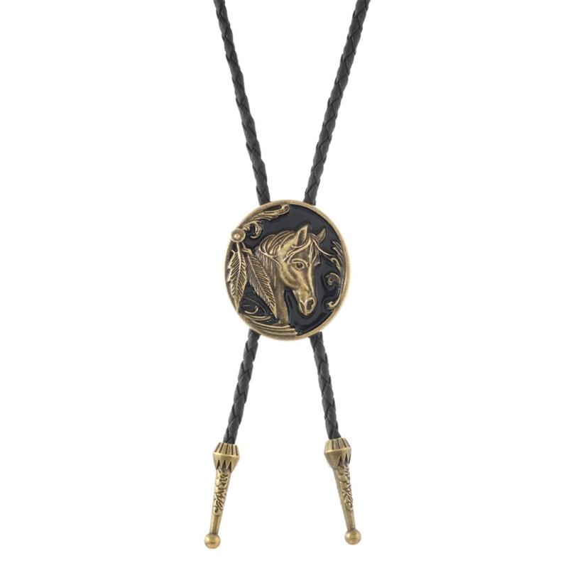 Elegant PU Rope Bolotie with Drip Oil Horse Design Pendant Shirt Tie For Men Rodeos Party Formal Event And Daily Wear