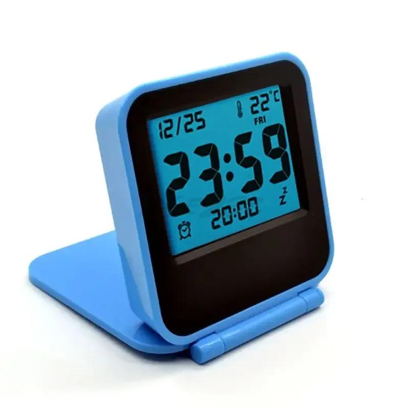 Digital Travel Alarm Clock Foldable Desktop LCD with Calendar Thermometer Battery Operated Ectronic Clock
