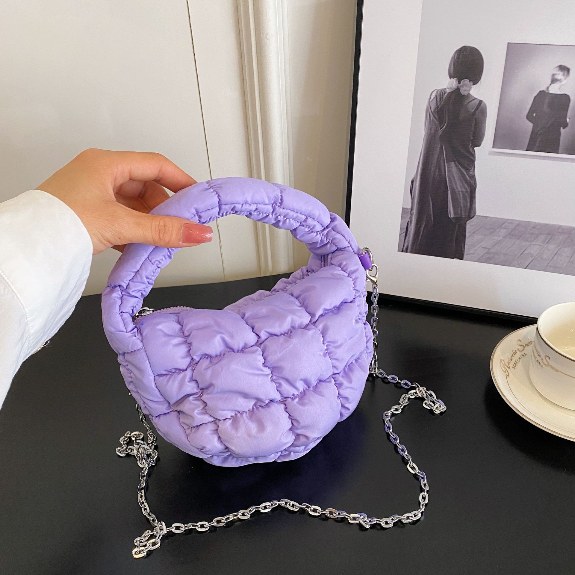 

Пуховая сумка женская сумка модная сумочка в зарубежном стиле цепочка на плечо клетчатая трендовая сумка-мессенджер повседневная сумка для поездок на работу оранжевый