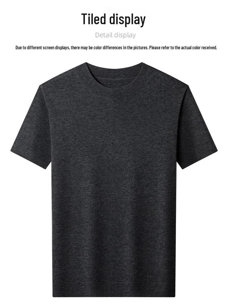 Men's Pure Wool Short-Sleeve Sweater - Lightweight, Half-High Neck Knitwear for Spring/Summer